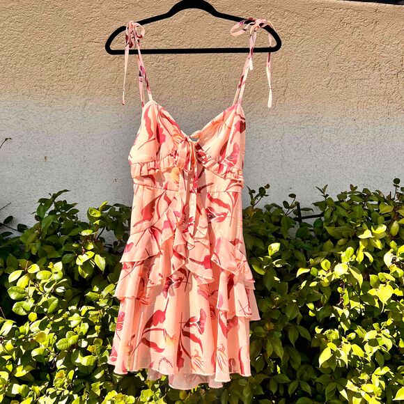 Hello Molly Love Put Me In A Fix Floral Ruffle Tie Front Mini Size XS fits Small - Picture 3 of 8